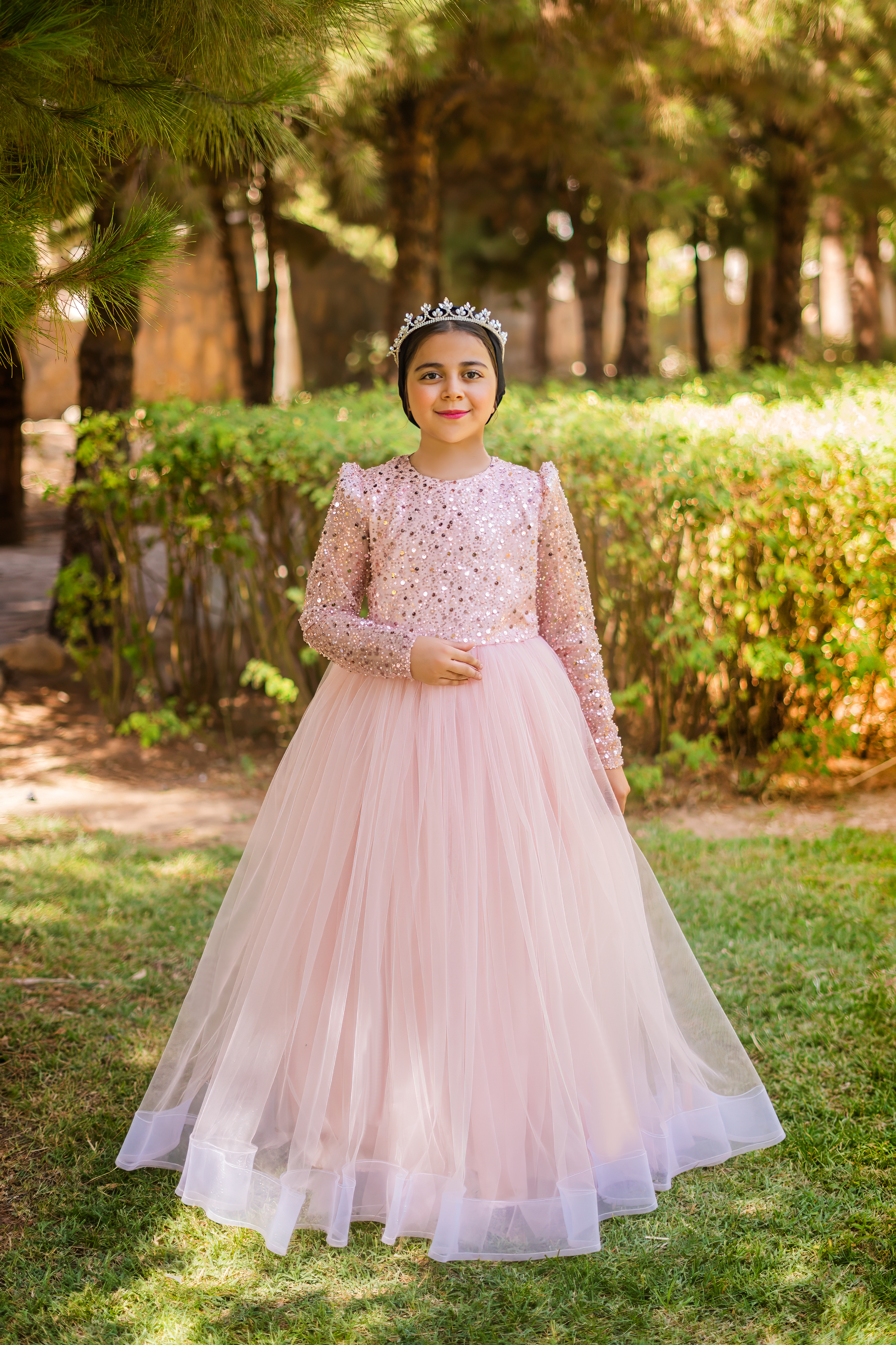 پیراهن مجلسی دخترانه جنس تور و جسمیکو مدل پریا