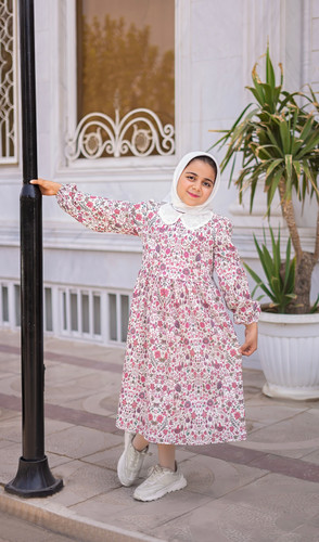 پیراهن دخترانه کریشه طرح دار مدل گلنار