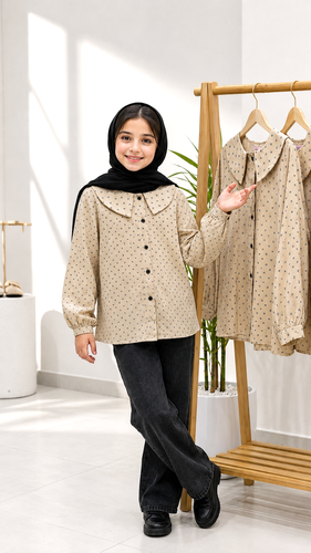 شومیز دخترانه ویسکوز مدل رنگین کمان کرم